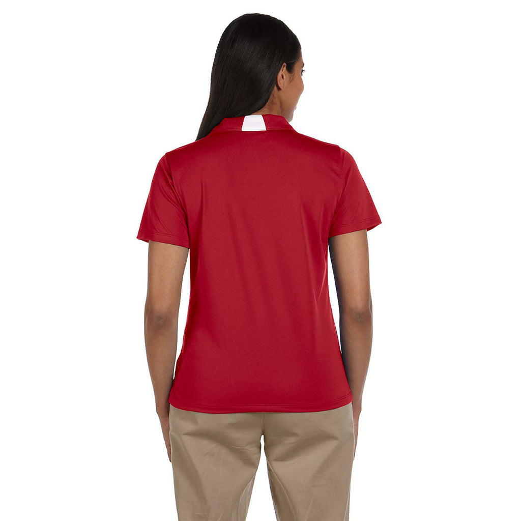 Harriton Women's Red/White Side Blocked Micro-Pique Polo