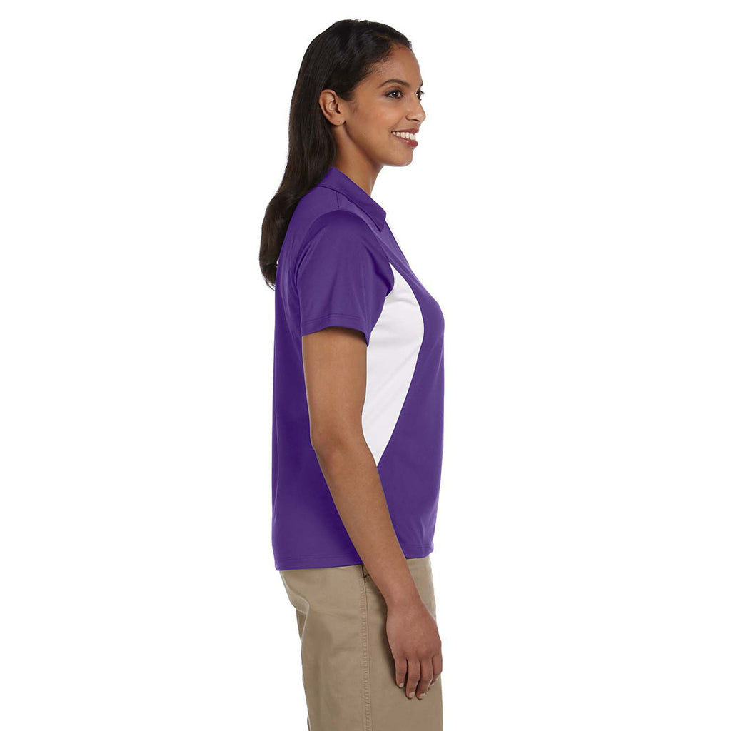 Harriton Women's Team Purple/White Side Blocked Micro-Pique Polo