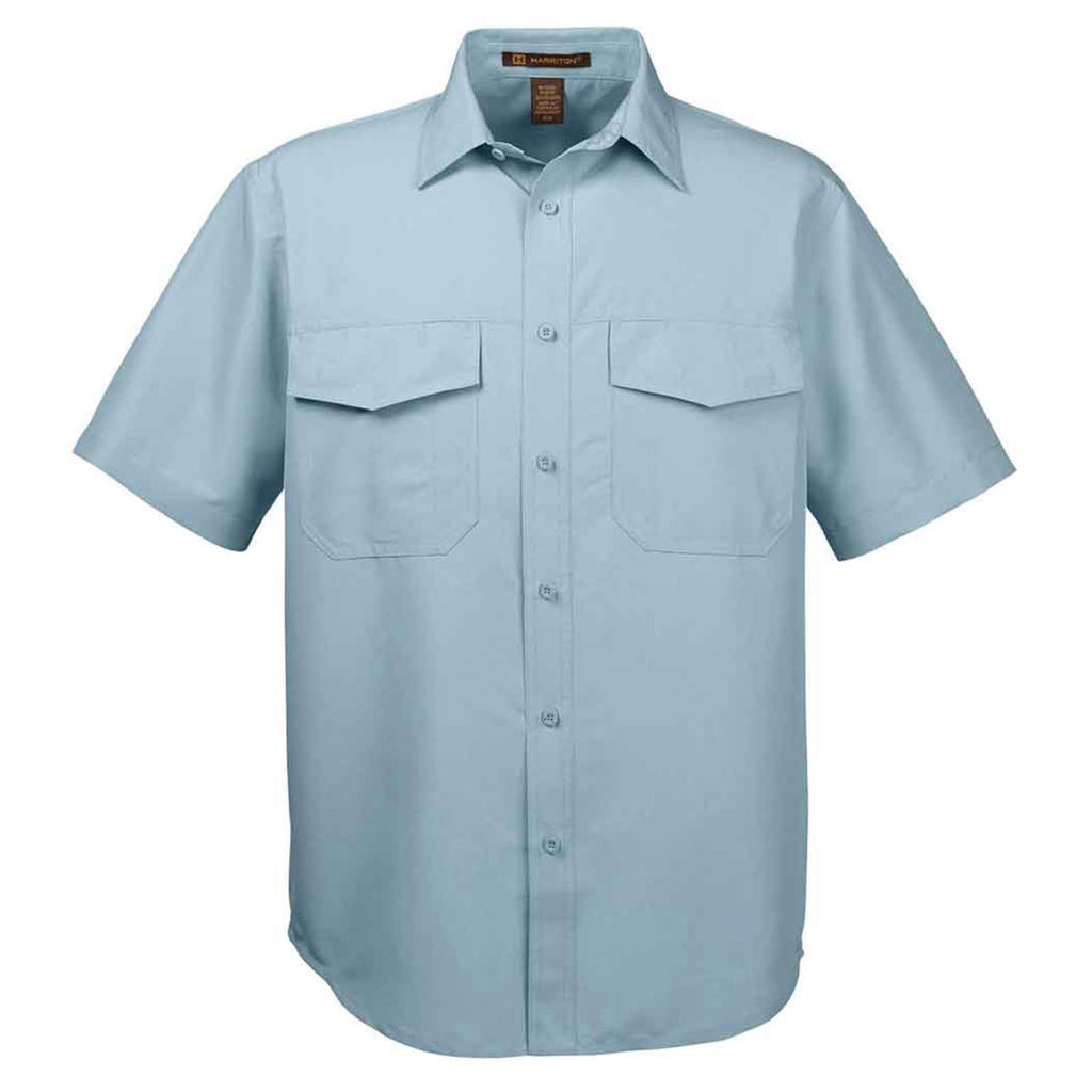 Harriton Men's Cloud Blue Key West Short-Sleeve Performance Staff Shir