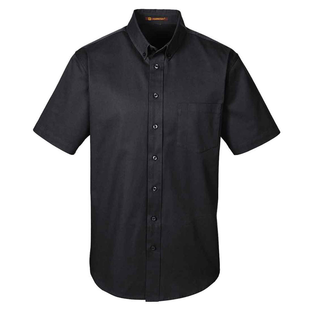 Harriton Men's Black Foundation 100% Cotton Short-Sleeve Twill Shirt T