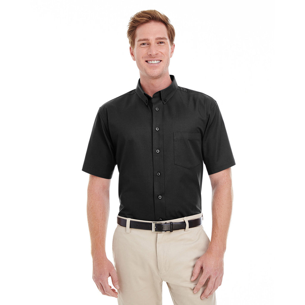 Harriton Men's Black Foundation 100% Cotton Short-Sleeve Twill Shirt T