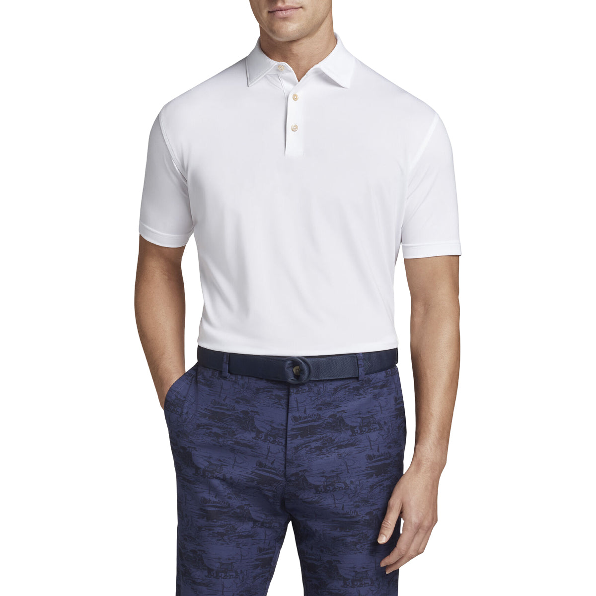 Peter Millar Solid Stretch Jersey Sean Self Collar Polo Shirt - White | Male | Island Trends