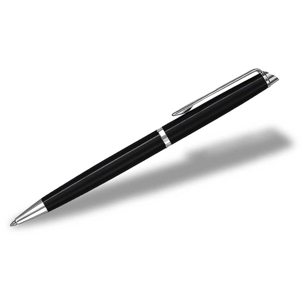 Waterman Black Lacquer Chrome Trim Hemisphere Ballpoint Pen with Blue Ink