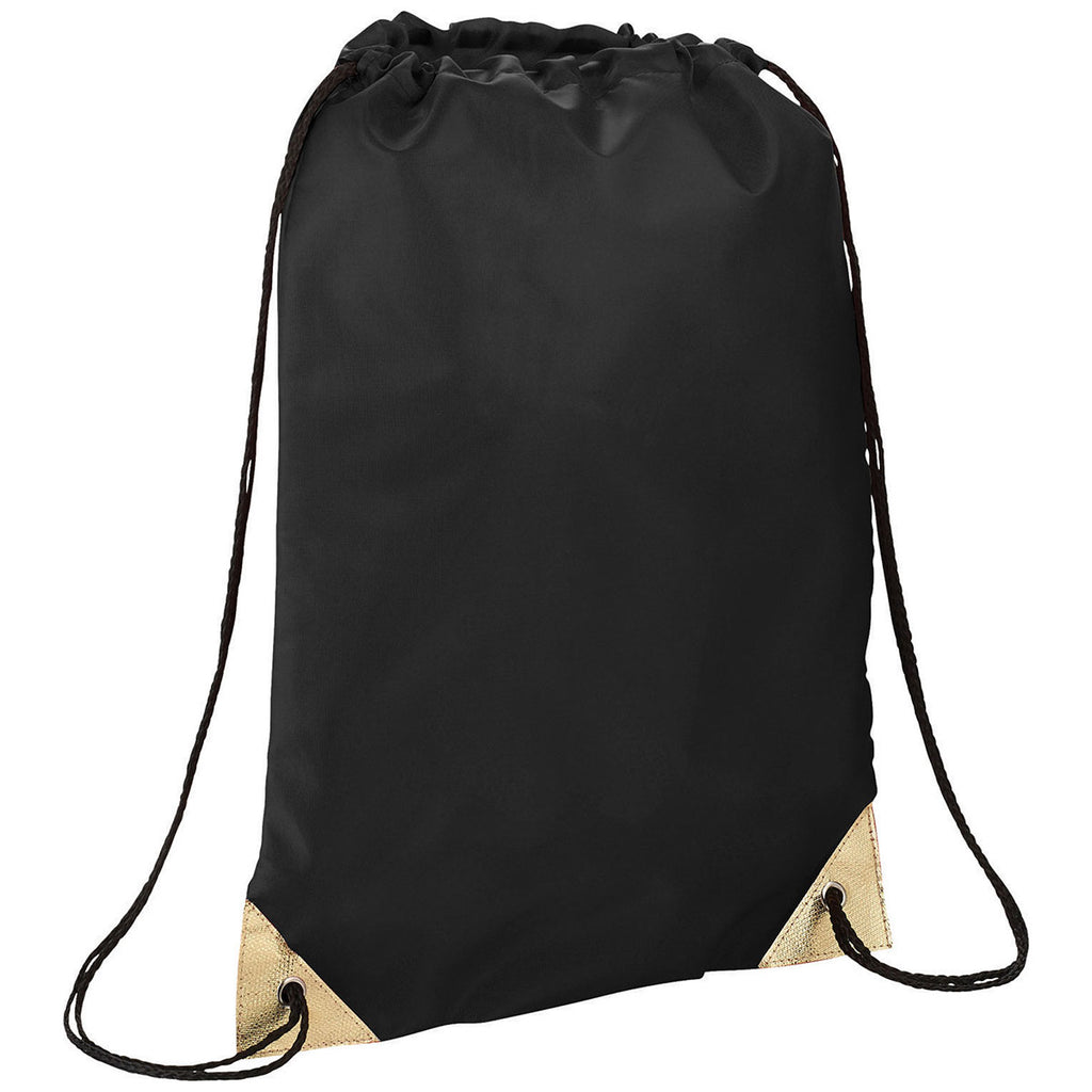 Bullet Black with Gold Trim Metallic Accent Drawstring Bag