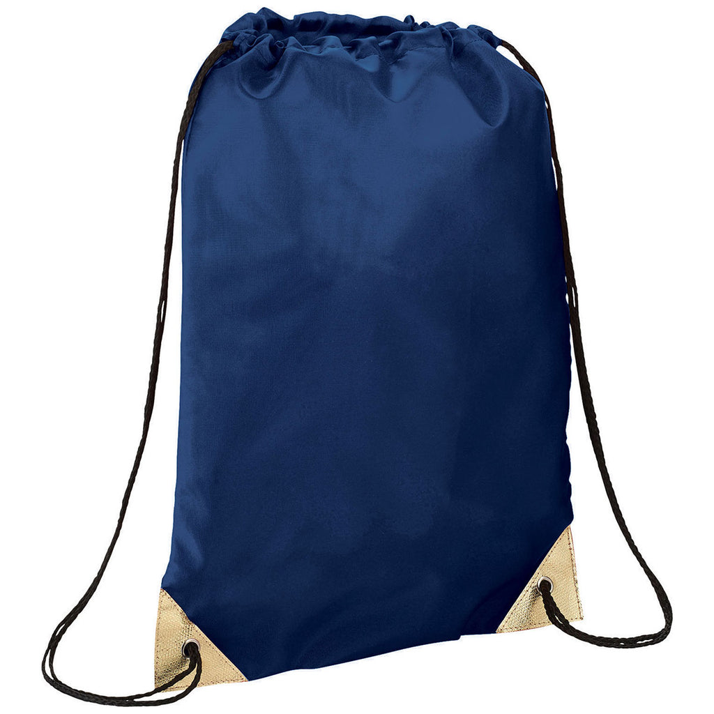 Bullet Navy Blue with Gold Trim Metallic Accent Drawstring Bag