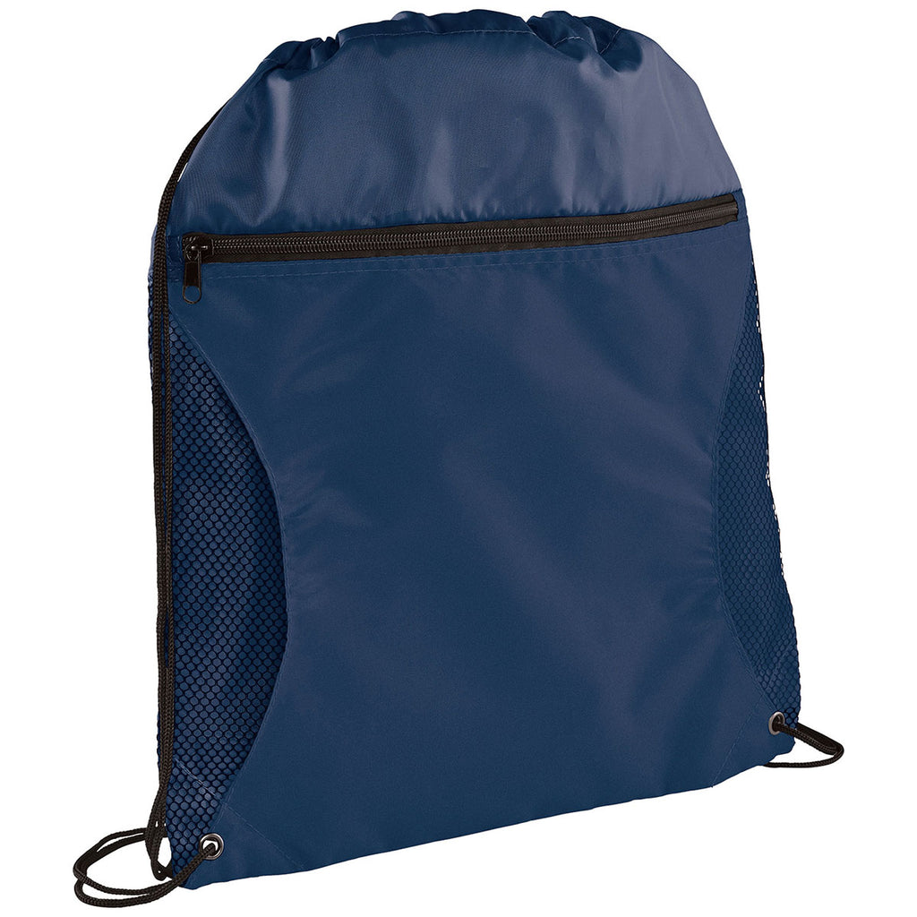 Bullet Navy Blue Zippered Side Mesh Drawstring Bag