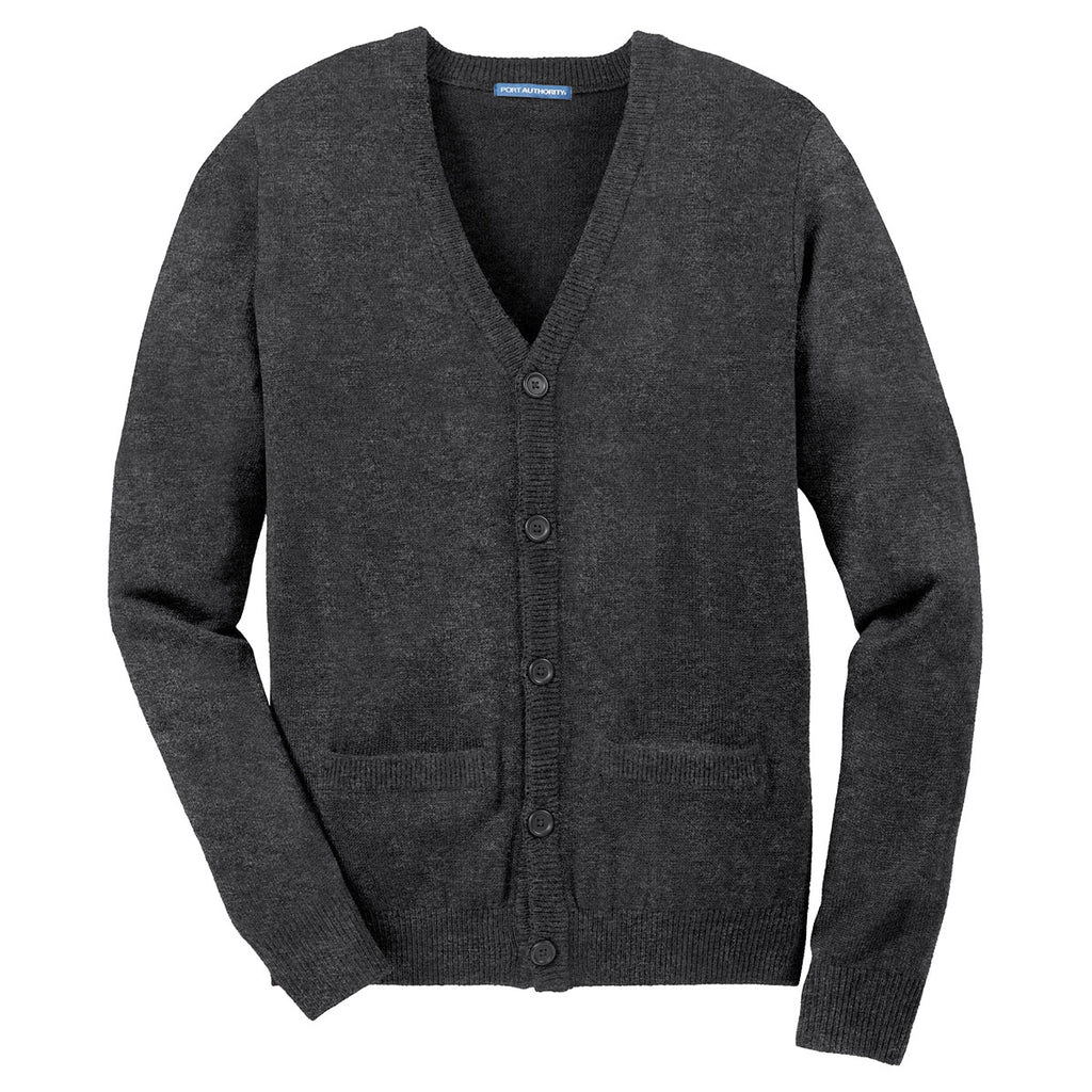 Port Authority Men's Charcoal Grey Value V-Neck Cardigan Sweater with