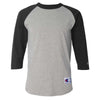 Champion Men's Oxford Grey/Black Three-Quarter Raglan Sleeve Baseball T-Shirt