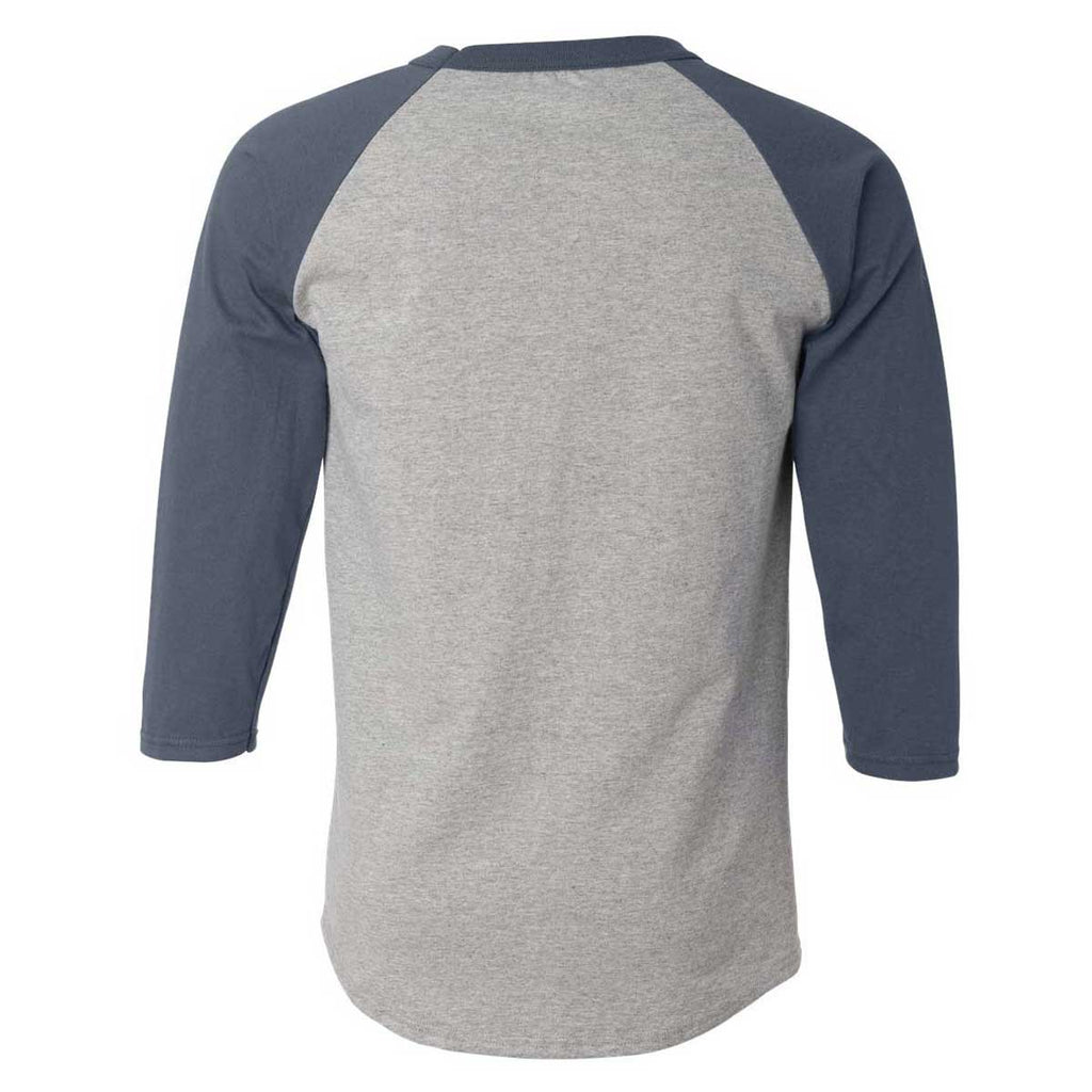 Champion Men's Oxford Grey/Navy Three-Quarter Raglan Sleeve Baseball T-Shirt