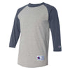 Champion Men's Oxford Grey/Navy Three-Quarter Raglan Sleeve Baseball T-Shirt