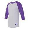 Champion Men's Oxford Grey/Purple Three-Quarter Raglan Sleeve Baseball T-Shirt