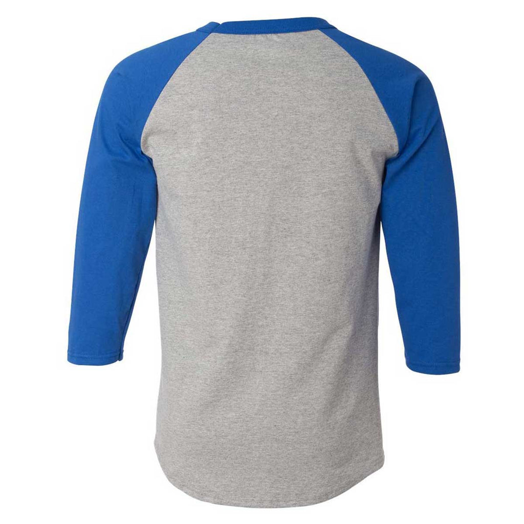 Champion Men's Oxford Grey/Team Blue Three-Quarter Raglan Sleeve Baseball T-Shirt