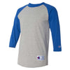 Champion Men's Oxford Grey/Team Blue Three-Quarter Raglan Sleeve Baseball T-Shirt