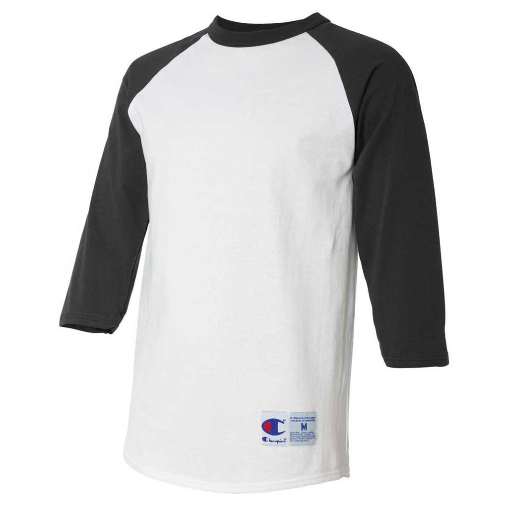 Champion Men's White/Black Three-Quarter Raglan Sleeve Baseball T-Shirt