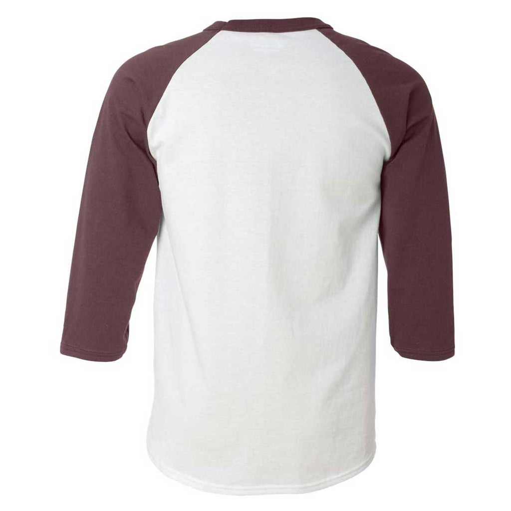 Champion Men's White/Maroon Three-Quarter Raglan Sleeve Baseball T-Shirt