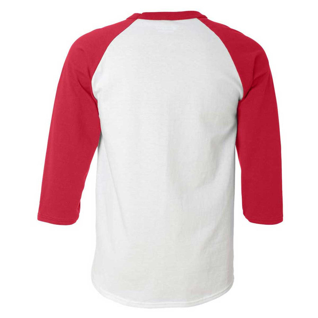 Champion Men's White/Scarlet Three-Quarter Raglan Sleeve Baseball T-Shirt