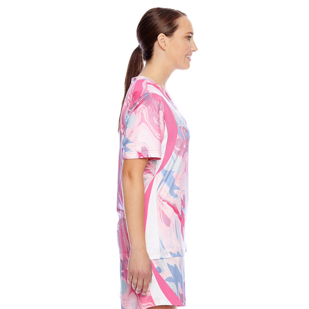 Team 365 Women's Sport Pink Swirl Short-Sleeve V-Neck Tournament Sublimated Pink Swirl Jersey