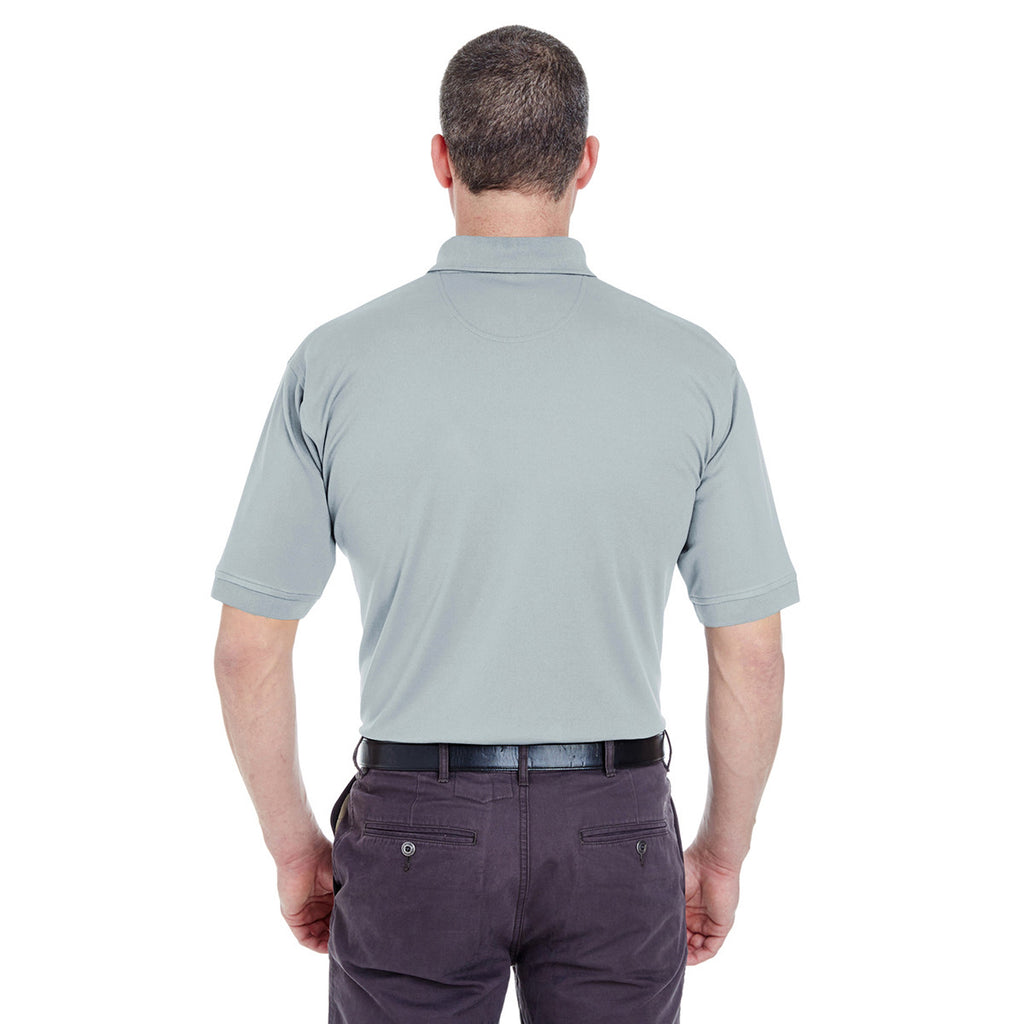 UltraClub Men's Grey Platinum Performance Pique Polo with TempControl Technology