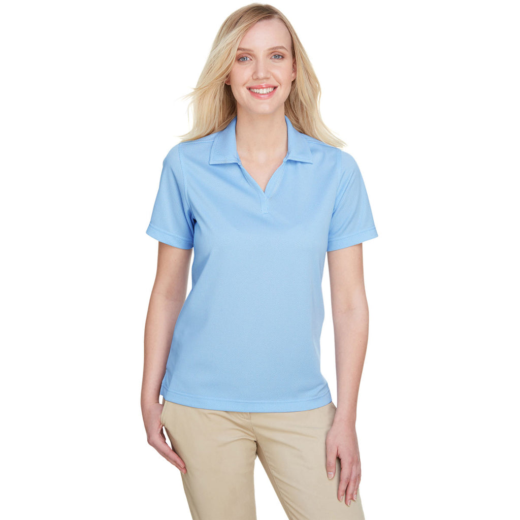 UltraClub Women's White/Columbia Blue Cavalry Twill Performance Polo