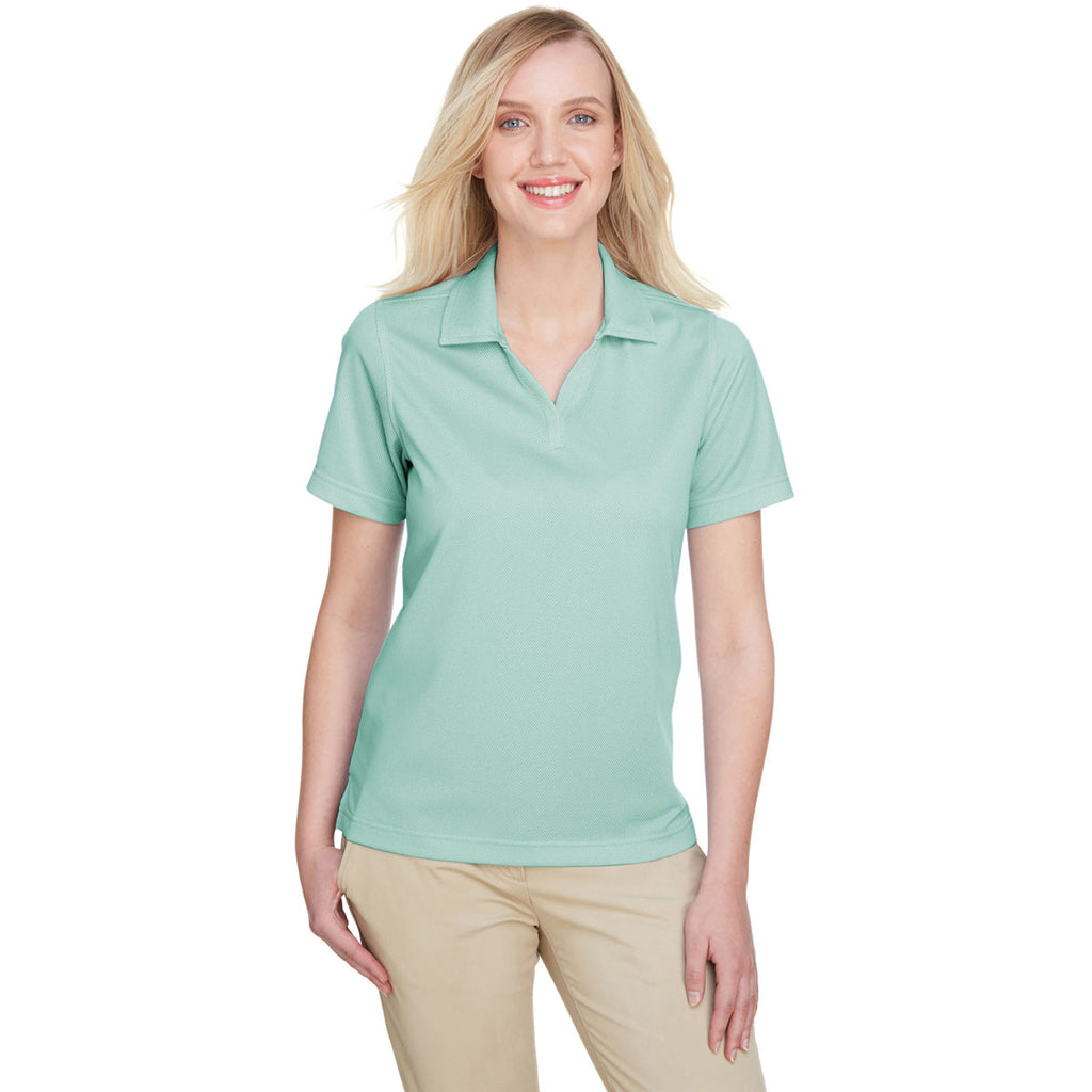 UltraClub Women's White/Jade Cavalry Twill Performance Polo