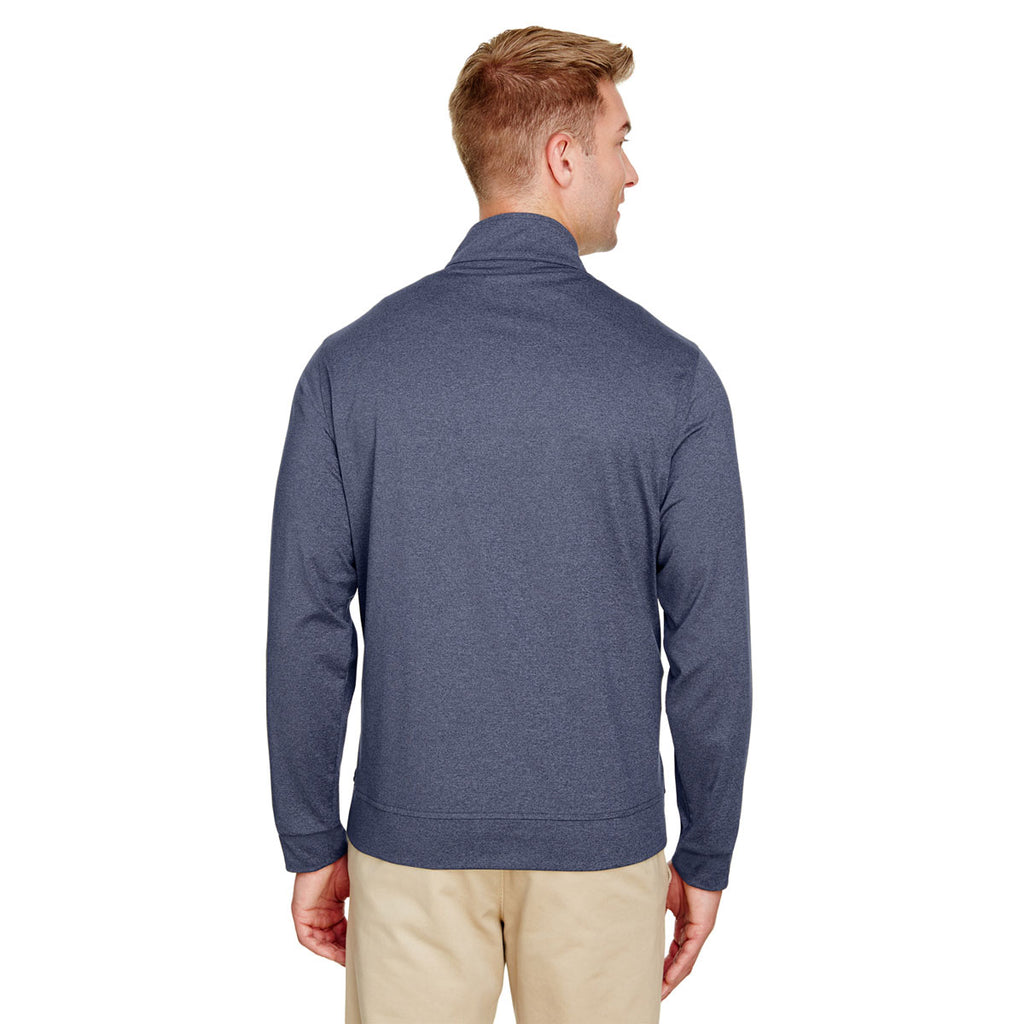 UltraClub Men's Navy Heather Navigator Heather Performance Full-Zip