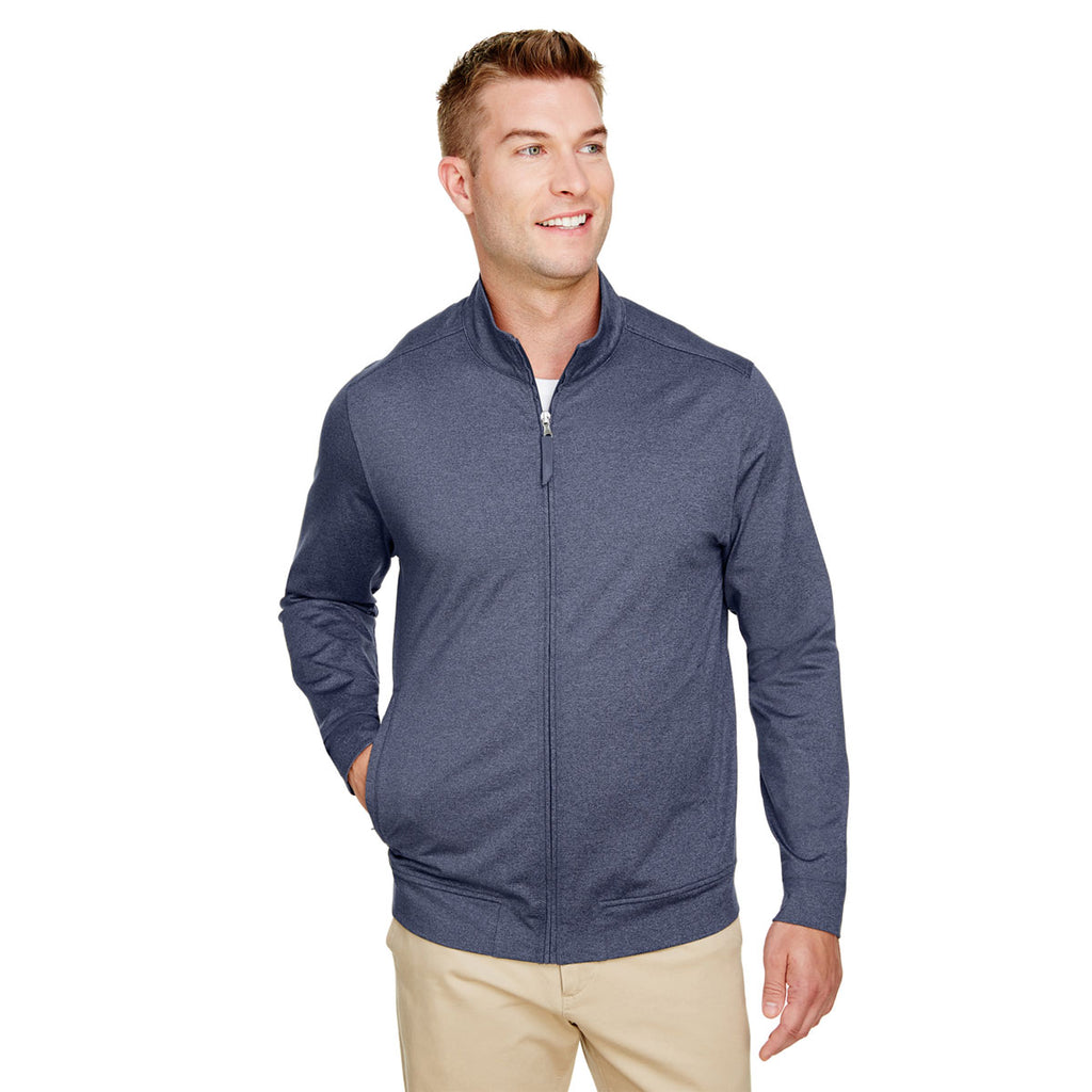 UltraClub Men's Navy Heather Navigator Heather Performance Full-Zip