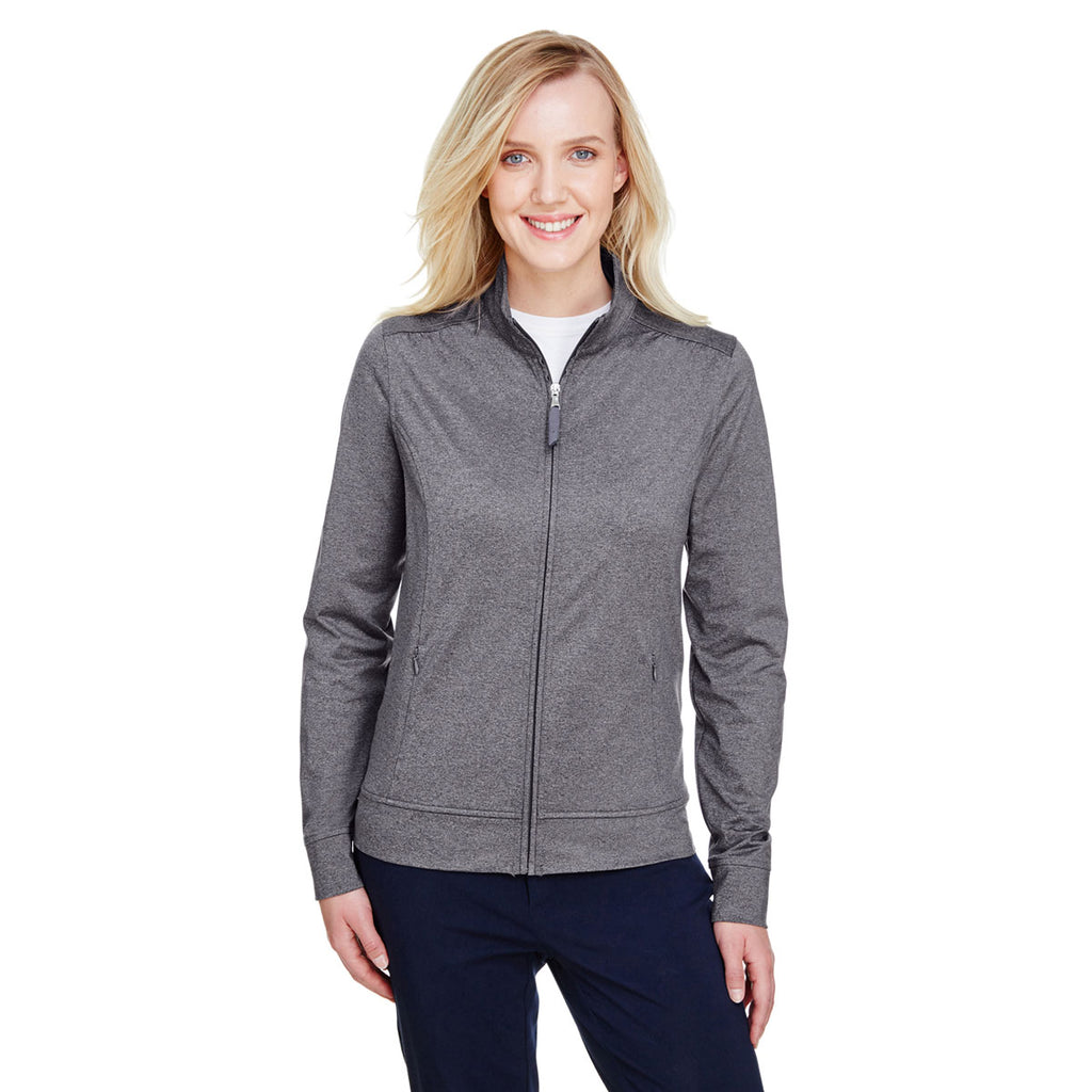 UltraClub Women's Charcoal Heather Navigation Heather Performance Full-Zip