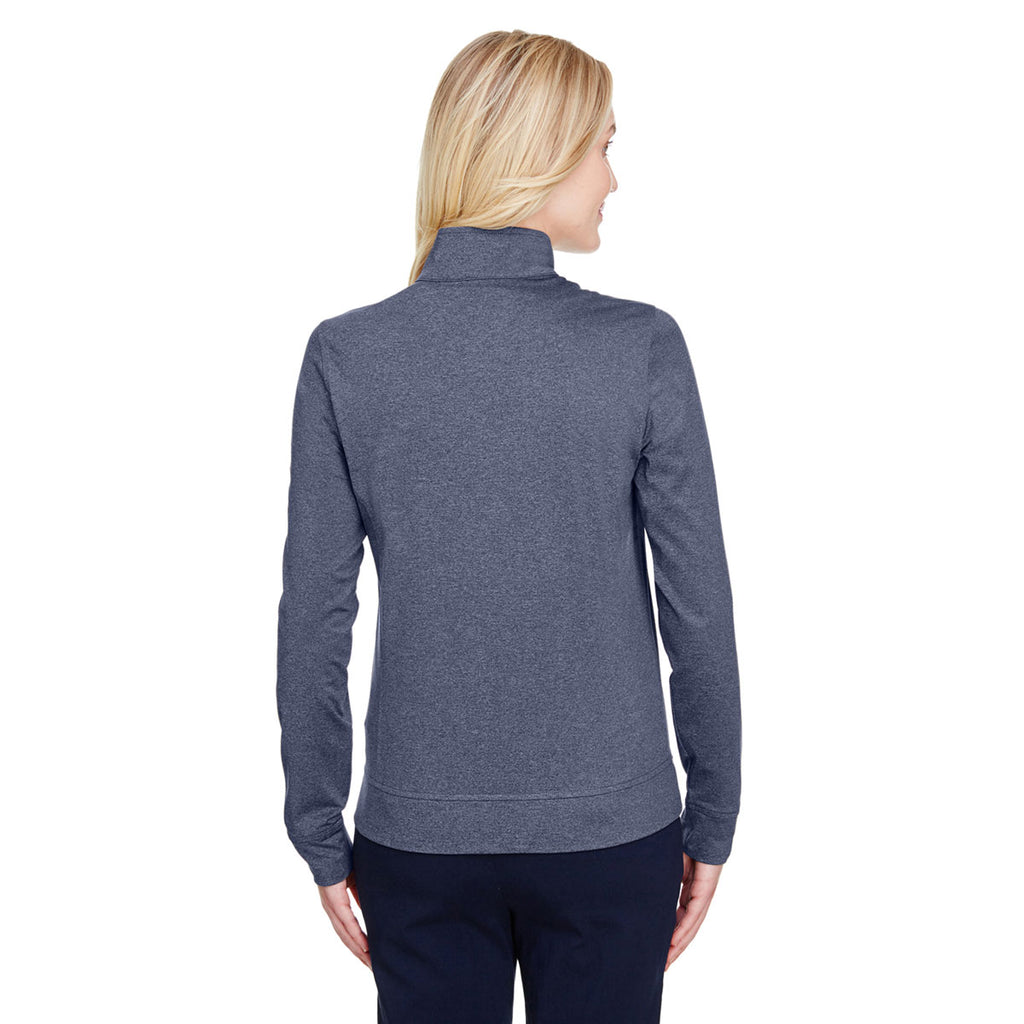 UltraClub Women's Navy Heather Navigation Heather Performance Full-Zip