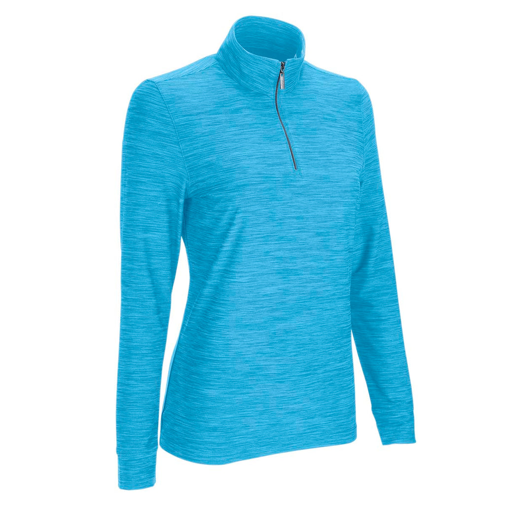 Greg Norman Women's Caribbean Heather Play Dry Quarter Zip Mock Neck