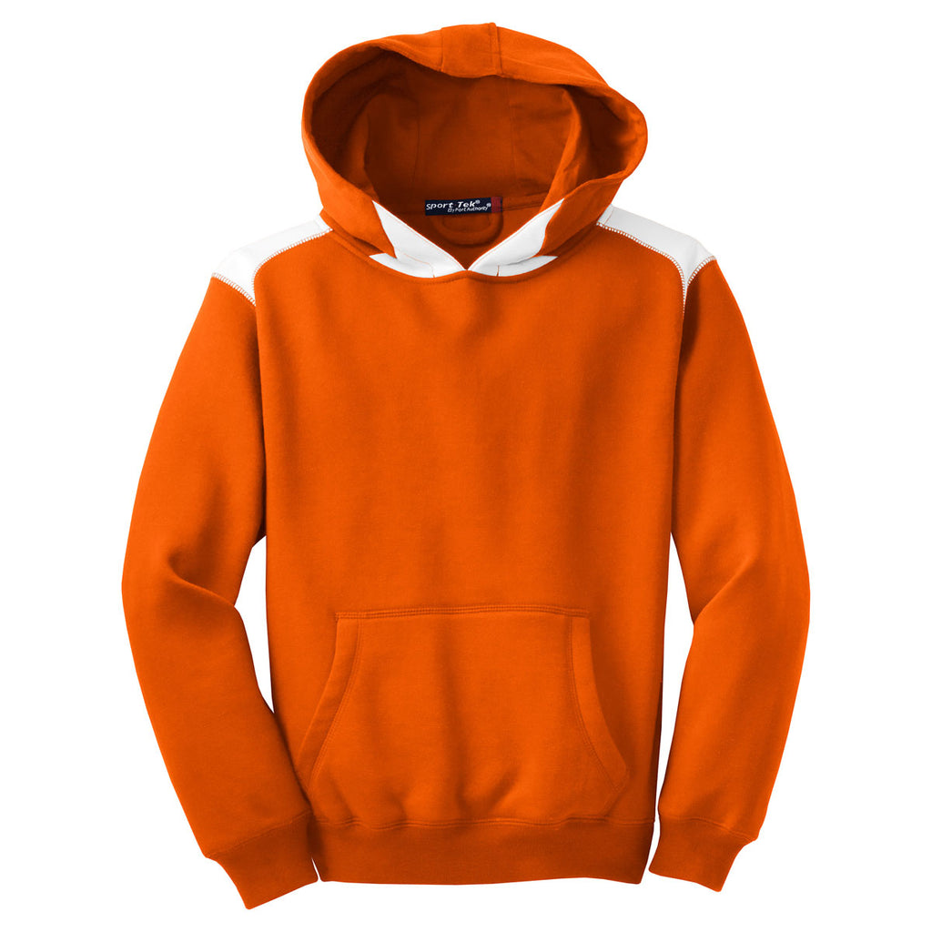 Sport-Tek Youth Orange Pullover Hooded Sweatshirt with Contrast Color